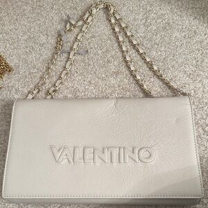 Valentino Cream Leather Chain Shoulder Bag